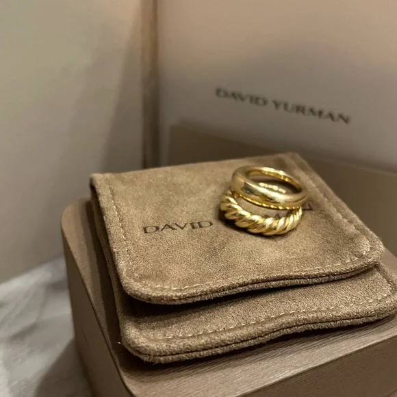 David Yurman Twisted and Smooth Gold Rings - Picture 3 of 8